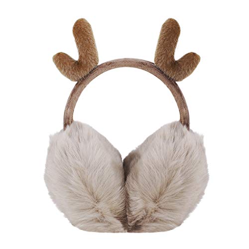 FakeFace Ohrenwärmer für Damen Mädchen Verstellbar Warme Ohrenschützer Plüsch Ohrwärmer Ear Muffs Winterzubehör Outdoor Ohrenmuscheln für Frauen (Elch-Braun) von FakeFace