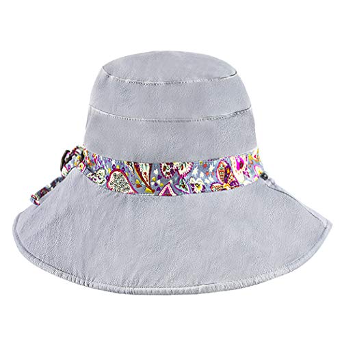 FakeFace Sonnenhut Damen Mütze Schirmmütze Doppelseitige Sommerhut aus Baumwolle Sonnenschutz Strandhut Faltbar Sommer Hüte Kappe Anti-UV,Grau von FakeFace