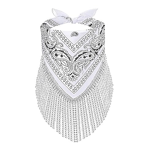 FakeFace Strass Bandana mit Fransen, Damen Glitzernde Disco-Cowgirl- Halstuch Kopftuch Quadrat Schal Kopf Wrap Paisley Bandana Strassmaske Partyzubehör von FakeFace