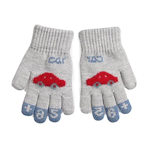 FakeFace Süße Kinder Fingerhandschuhe Gestrickte Handschuhe Stretch Vollfinger Handschuhe Jungen Mädchen Winter Warme Kinderhandschuhe Strickhandschuhe 3-8 Jahre Grau von FakeFace