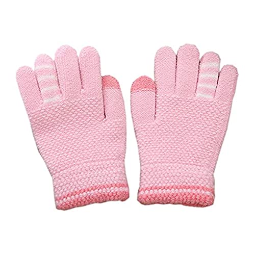 FakeFace Süße Kinder Fingerhandschuhe Gestrickte Handschuhe Stretch Vollfinger Handschuhe Jungen Mädchen Winter Warme Kinderhandschuhe Strickhandschuhe 3-8 Jahre-Pink von FakeFace