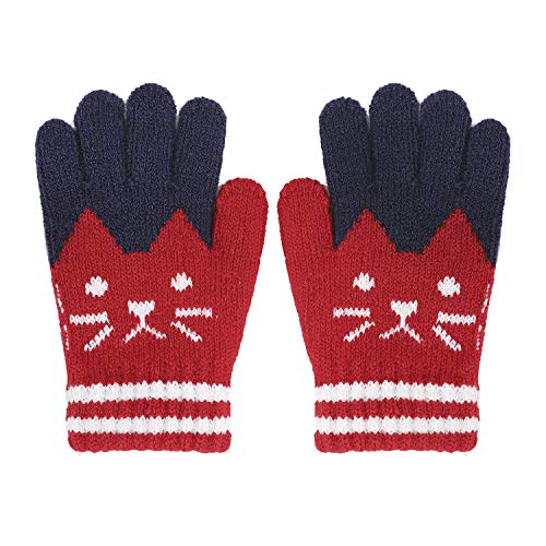 FakeFace Süße Kinder Fingerhandschuhe Gestrickte Handschuhe mit Katze Jungen Mädchen Winter Warme Kinderhandschuhe Strickhandschuhe 3-8 Jahre von FakeFace