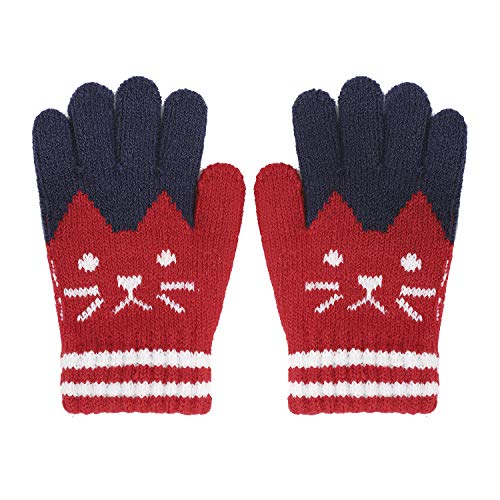 FakeFace Süße Kinder Fingerhandschuhe Gestrickte Handschuhe mit Katze Jungen Mädchen Winter Warme Kinderhandschuhe Strickhandschuhe 3-8 Jahre von FakeFace