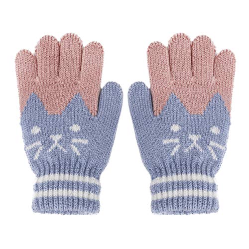 FakeFace Süße Kinder Fingerhandschuhe Gestrickte Handschuhe mit Katze Jungen Mädchen Winter Warme Kinderhandschuhe Strickhandschuhe 3-8 Jahre von FakeFace