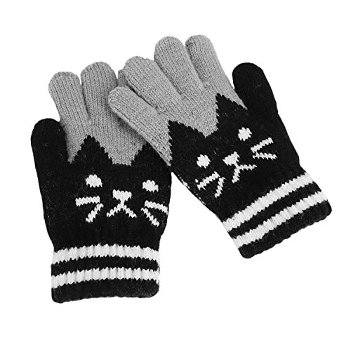 FakeFace Süße Kinder Fingerhandschuhe Gestrickte Handschuhe mit Katze Jungen Mädchen Winter Warme Kinderhandschuhe Strickhandschuhe 3-8 Jahre von FakeFace