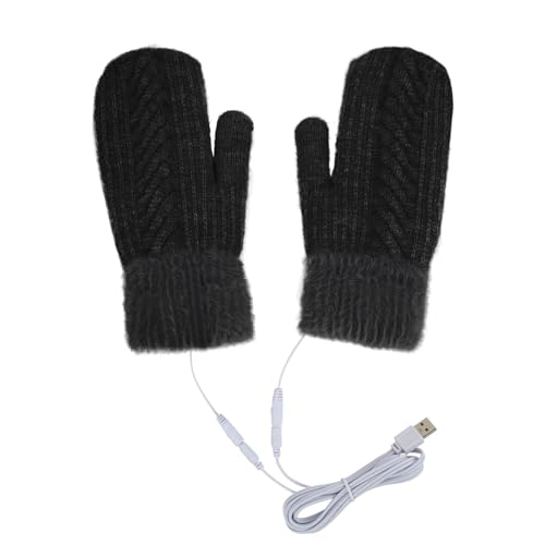 Unisex Beheizte Handschuhe Fäustlinge mit Doppelseitig Heizung Handwärmer Strickthandschuhe USB Winter Erhitzt Handschuh Winterhandschuhe für Frauen Männer Mädchen Jungen (Acryl, Schwarz) von FakeFace