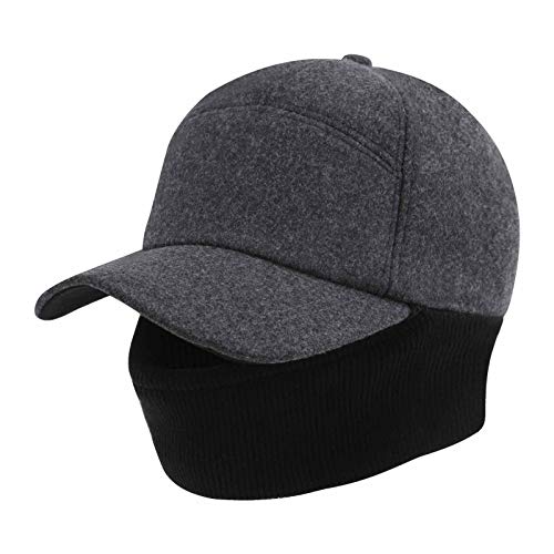 FakeFace Unisex Schirmmütze mit ohrenschützer gefüttertes Basecap Herren Winter Dicke Mütze Kappen Golf Cap Fliegermütze Wintermütze Windschutz Baseballcap mit Schirm und Ohrenklappen (Grau-2in1) von FakeFace