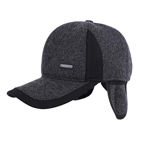 FakeFace Unisex Schirmmütze mit ohrenschützer gefüttertes Basecap Herren Winter Dicke Mütze Kappen Golf Cap Fliegermütze Wintermütze Windschutz Baseballcap mit Schirm und Ohrenklappen (Grau-258) von FakeFace