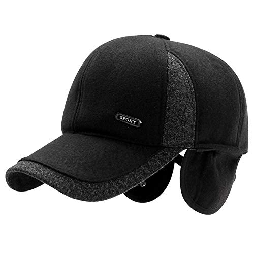 FakeFace Unisex Schirmmütze mit ohrenschützer gefüttertes Basecap Herren Winter Dicke Mütze Kappen Golf Cap Fliegermütze Wintermütze Windschutz Baseballcap mit Schirm und Ohrenklappen (Schwarz-257) von FakeFace