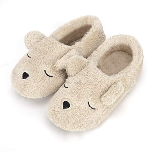 FakeFace Weiche Plüsch Hausschuhe Liebespaar Pantoffeln Slippers mit Super Süße Cartoon Bär für Winter Herbst Frühling, Größe (Beige, 40) von FakeFace