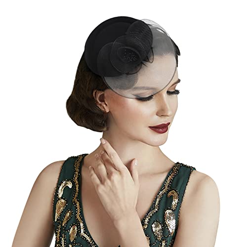 Fascinator Hüte 20er 50er Jahre Hut Haar Clip Accessoire Haarreif Kopfbedeckung mit Schleier Cocktail Tea Party Hochzeit Kirche Haarschmuck Kopfschmuck für Mädchen und Frauen von FakeFace