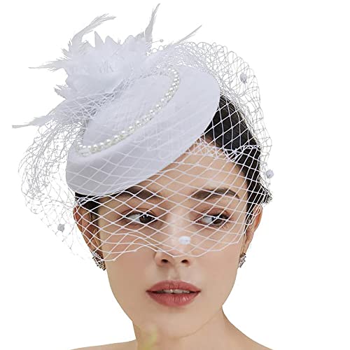 Fascinator Hüte 20er 50er Jahre Hut Haar Clip Accessoire Haarreif Kopfbedeckung mit Schleier Cocktail Tea Party Hochzeit Kirche Haarschmuck Kopfschmuck für Mädchen und Frauen von FakeFace