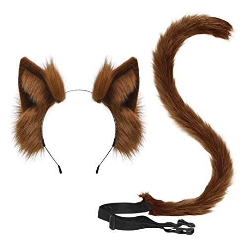 Halloween Cosplay Kostüm Katze Ohren und Schwanz Set, Kunstpelz Tier Katze Fuchs Langen Schwanz Ohren Kit Halloween Tier Thema Party Kostüm Cute Hair Clips Party Requisiten von FakeFace