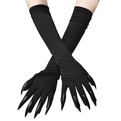 Halloween Lange Fingernägel Handschuh Requisiten Klaue Handschuh Party Kostüm Lange Nägel Wolf Handschuh Geisterpfote Handschuh Hexe Teufel Pfote Handschuh für Kostüm Halloween Party Cosplay (Schwarz) von FakeFace