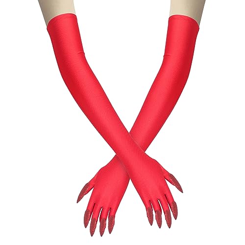 FakeFace Halloween Lange Fingernägel Handschuh Requisiten - Klaue, Party Kostüm, Wolf, Geisterpfote, Hexe Teufel Pfote für Kostüm Halloween Party Cosplay (Rot) von FakeFace
