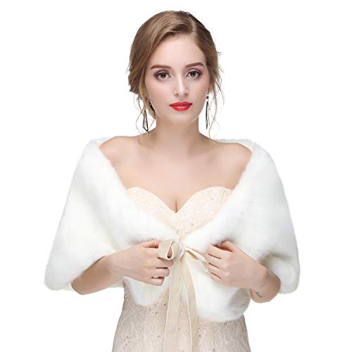 Hochwertige Damen Brautzusatz Kunstpelz Hochzeit Braut Schal Brautschal Cape Brautjacke Stola-Schal Weiß Winter von FakeFace