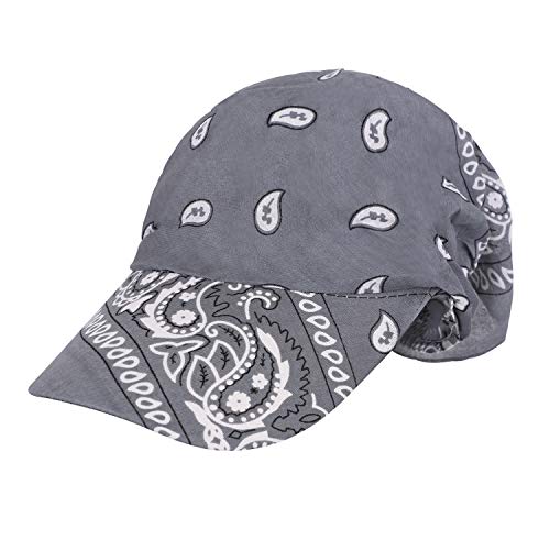 Kopftuch für Damen Herren Bandana Cap Hut Sport Kopfbedeckung Piratenmütze Hip Hop Cap Stirnband aus atmungsaktive Baumwolle (Grau mit Krempe) von FakeFace