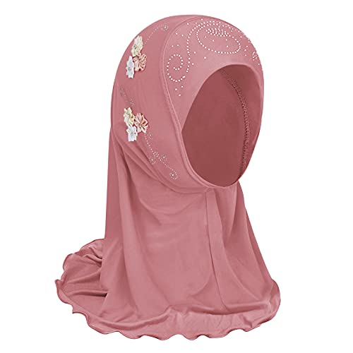 Mädchen Kopftuch Kinder Muslimischer Hijab Kleines Mädchen Moslem Schal mit Blumen Arabien Islamische Kopfkappe Kleidung Schal Sommer Stretch Turban Gesichtsschleier Kopfbedeckung (Blümchen-Pink) von FakeFace