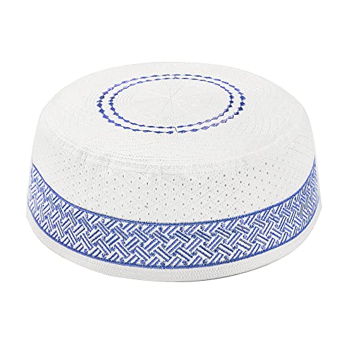Muslimisches Gebet Namaz Männer Stickerei Muslim Gebet Kufi Hut Gebetskopfmütze Islamische Beanie Schädel Kappe Stickerei Türkische Arabien Hui Saudi Kopfbedeckung Ramadan Eid Geschenk Weiß (Blau) von FakeFace