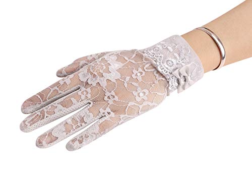 Sommer Frauen Handschuhe Spitze UV-Schutz Touch-Screen Driving-Handschuhe Hochzeit Braut Handschuhe Opera Fest Party Damen Lace Handschuhe Kostüm Accessoires Rutschfeste Handschuhe für Autofahren von FakeFace