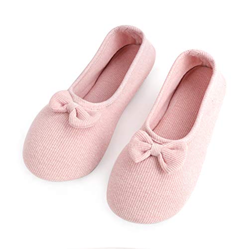 FakeFace Süße Baumwolle Ballerina Hausschuhe Hausschlappen Geschlossene Hausschuhe Schuhe Damen Mädchen Hefterzufuhren Pantoffeln Indoor Warme Slippers mit Schleife für Winter Herbst Frühling von FakeFace