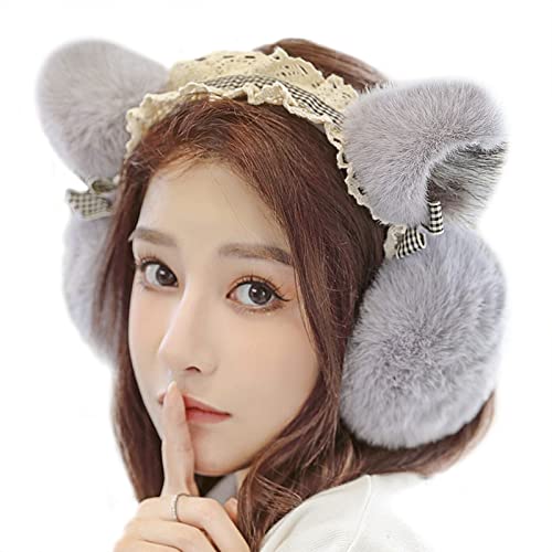 Süße Damen Mädchen Winter Ohrenschützer Ohrenwärmer Outdoor Faux Fur Katze Earmuffs Warme Plüsch Ohrwärmer Ear Muffs Winterzubehör Outdoor Ohrenmuscheln (Grau) von FakeFace