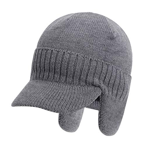 Unisex Schirmmütze mit ohrenschützer gefüttertes Basecap Herren Winter Dicke Mütze Kappen Golf cap Fliegermütze Wintermütze Windschutz Baseballcap mit Schirm und Ohrenklappen (Grau-gestrickt) von FakeFace