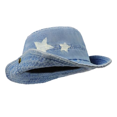 Western-Cowboyhut Damen Fischerhut mit Sternen-Muster, Vintage Jeans Faltbarer Sonnenhut Eimer Hut Bucket Hat Sommerhut Schlapphut Anglerhut, ideal für Camping Reisen Wandern von FakeFace