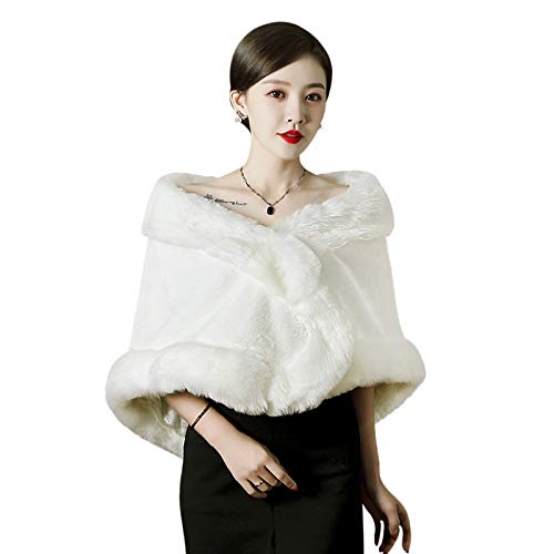 Winter Damen Brautzusatz Kunstpelz Hochzeit Braut Schal Brautschal Cape Brautjacke Stola-Schal Weiß 50cm von FakeFace