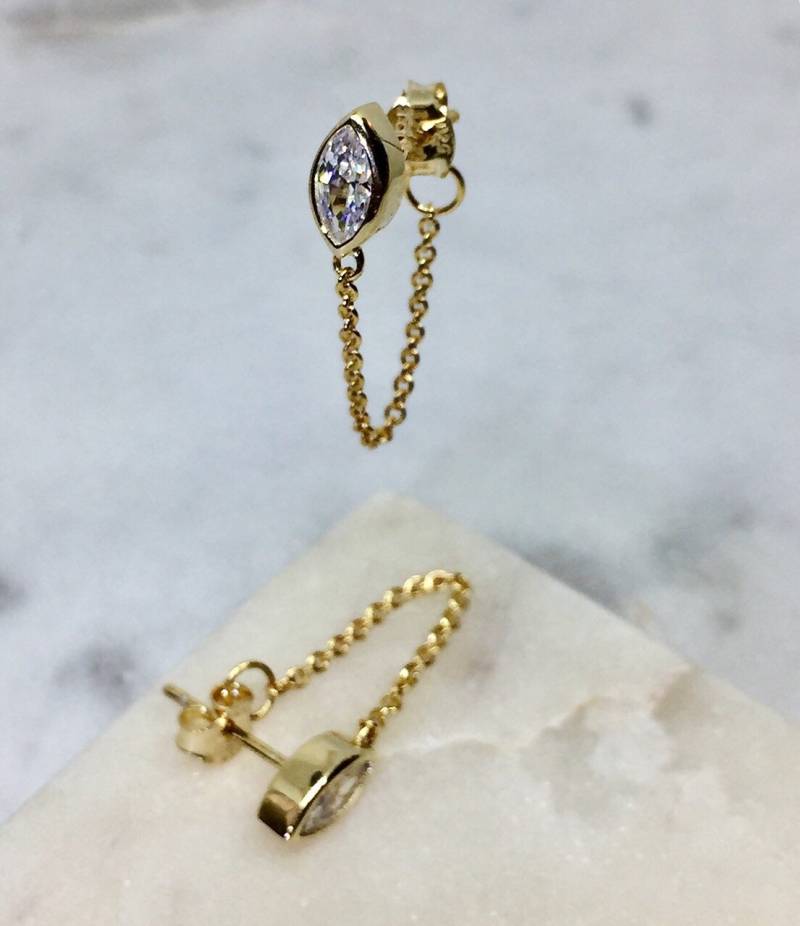 Kette Ohrstecker - Schleife Ohrringe Einfädler Drop & Baumeln Minimalist Zierlich 66 von FalaJewelry