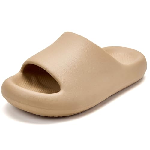 Falada Kissen-Hausschuhe für Damen und Herren, Wolkenrutschen, Dusch-Sandalen, Hausschuhe, bequeme und gepolsterte dicke Sohle, Braun, 10.5-11 Women/9.5-10 Men von Falada