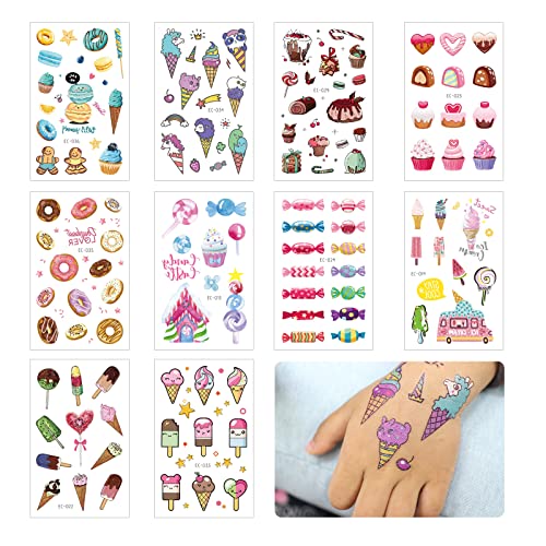 Temporäre Tattoo-Aufkleber, Eiscreme Donuts Niedliche Tattoo Aufkleber, Tattoos Spielzeug Geschenke für Mädchen Jungen, Wasserdichte Kindertattoos Temporäre Tattoos für Mädchen Mitgebsel Party von Falafoty