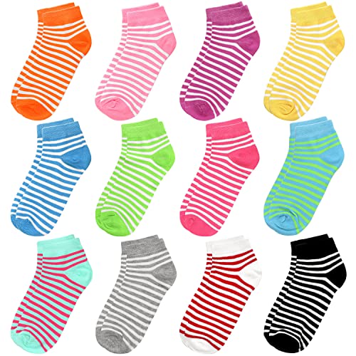 12 Paar Damen-Knöchelsocken in verschiedenen Farben, Größe 43-45, passend für Schuhgröße 39-42, Mehrfarbig gestreift, Einheitsgröße von Falari