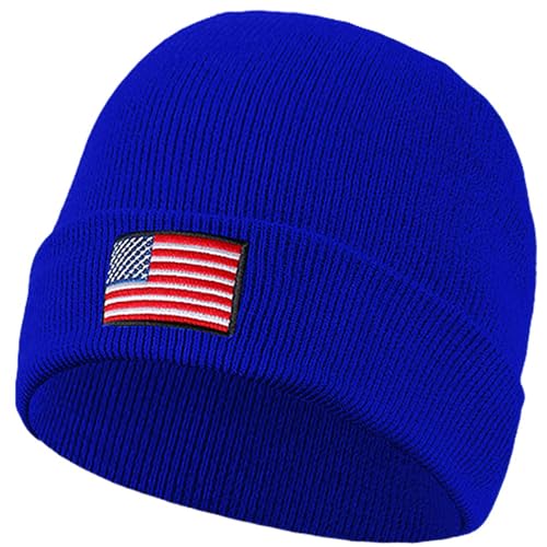 Falari Amerikanische Flagge bestickte Beanie-Mützen für Unisex Männer Frauen Winter Kaltes Wetter Strick Manschette Schädel USA Kappe, Königlich (Royal), Einheitsgr��e von Falari