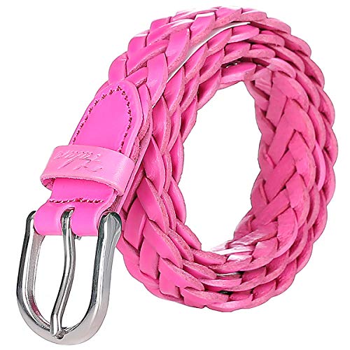 Falari Damen Ledergürtel geflochten Edelstahl Schnalle 6007-16 Farben - Pink - XL (Taille 40/42) von Falari