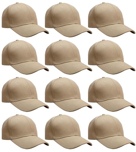 Falari Großhandel Bulk Lot 12-Pack Baseball Cap Einstellbare Größe Plain Blank Solid Color, Khaki, Einheitsgr��e von Falari