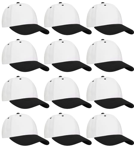 Falari Großhandel Bulk Lot 12-Pack Baseball Cap Einstellbare Größe Plain Blank Solid Color, Weiß/Schwarz, Einheitsgr��e Falari Großhandel Bulk Lot 12-Pack Baseball Cap Einstellbare Größe Plain Blank Solid Color, Weiß/Schwarz, Einheitsgr��e von Falari