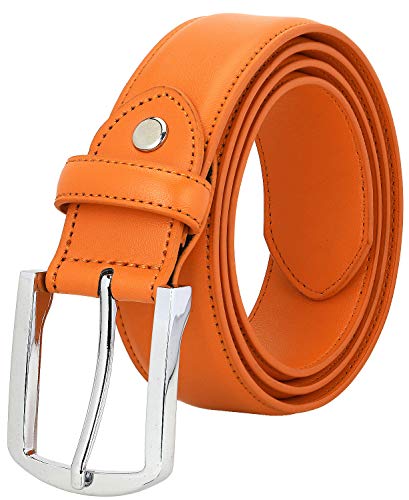 Falari Herren-Gürtel aus echtem Leder mit einfacher Dornschnalle, 16 Farben - Orange - 38 (Taille 36) von Falari
