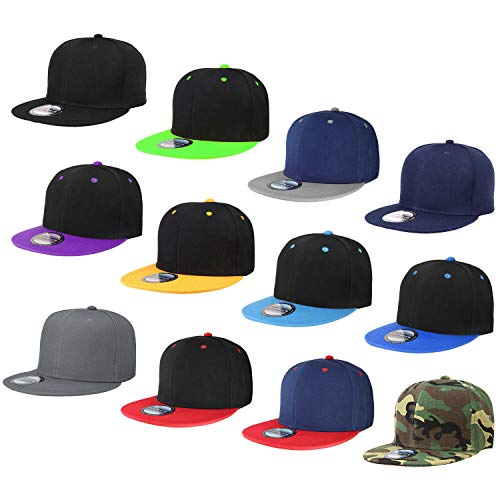 Falari Wholesale 12 Pack Snapback Hat Cap Hip Hop Style Flat Bill Blank Solid Color Adjustable Size von Falari
