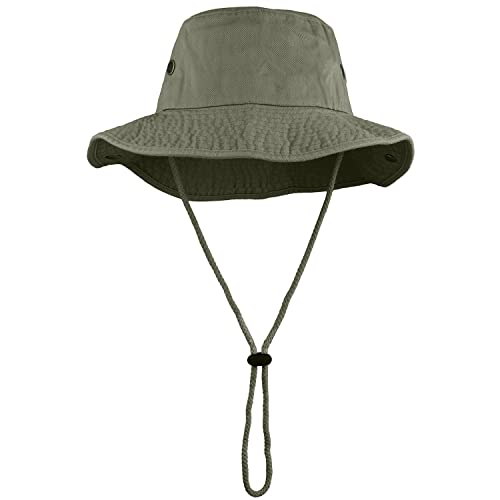 Wide Brim Hiking Fishing Safari Boonie Bucket Hats 100% Cotton UV Sun Protection for Men Women Outdoor Activities L/XL Olive von Falari