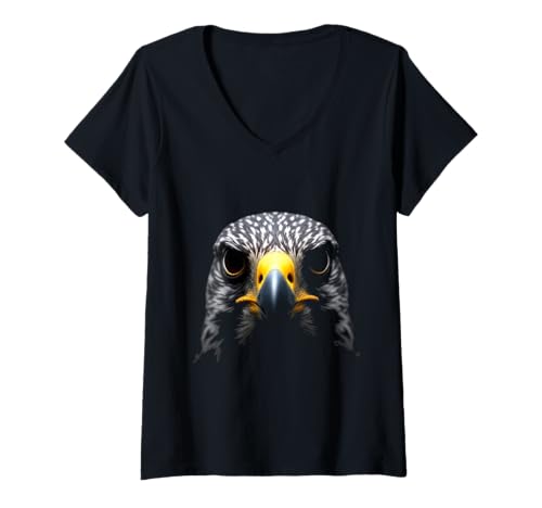 Damen Falcon Head Wildvogel-Kunst T-Shirt mit V-Ausschnitt Damen Falcon Head Wildvogel-Kunst T-Shirt mit V-Ausschnitt von Falcon Fun Designs