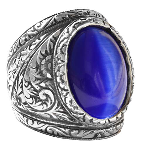 Herrenring aus 925er-Sterlingsilber, künstlicher Katzenauge, blauer Stein, kostenloser Expressversand Herrenring aus 925er-Sterlingsilber, künstlicher Katzenauge, blauer Stein, kostenloser Expressversand von Falcon Jewelry