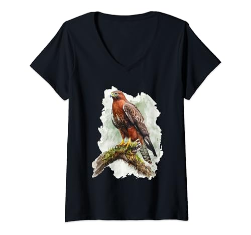 Damen Aquarell Harris's Hawk Falknerei Birder Wildlife T-Shirt mit V-Ausschnitt Damen Aquarell Harris's Hawk Falknerei Birder Wildlife T-Shirt mit V-Ausschnitt von Falconry & Birdwatching Watercolor Wildlife Birds