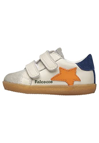 Falcotto ALNOITE VL-Sneaker aus gebürstetem Nappaleder mit Klettverschluss-Weiß Orange 24 von Falcotto