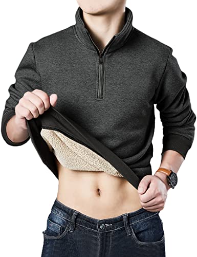 Faleave Herren Sherpa Gefüttertes Sweatshirt Fleece Rundhals Winter Thermo Dicker Pullover Top, 2#grau, XX-Large von Faleave