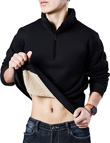 Faleave Herren Sherpa Gefüttertes Sweatshirt Fleece Rundhals Winter Thermo Dicker Pullover Top, 2#schwarz, Klein von Faleave