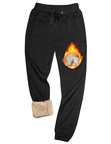 Faleave Herren Warm Sherpa Gefüttert Sweatpants Fleece Hose Thicken Active Jogger Sport, Style1 schwarz gerippte Manschette, XXL von Faleave