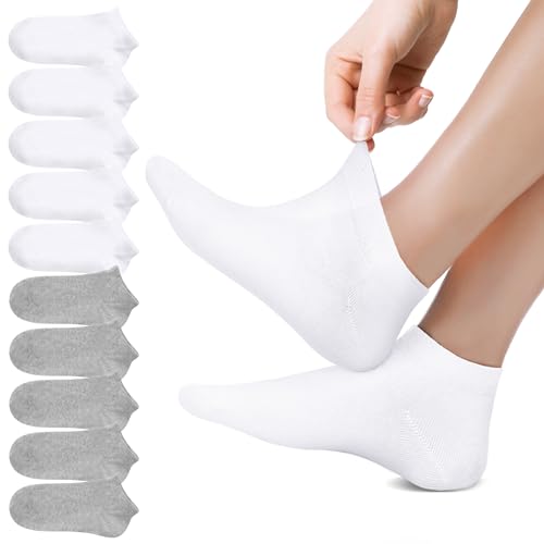 Falechay 10 Paar Sneaker Socken Damen 39-42 Sportsocken Herren Kurz Halbsocken Baumwolle Socken,Weiß Grau 39-42 von Falechay