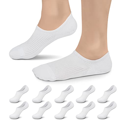 Falechay 10 Paar Sneaker Socken Damen Füßlinge Herren Footies Unsichtbare Silikonpad No Show Socken B-Weiß 47-50 von Falechay