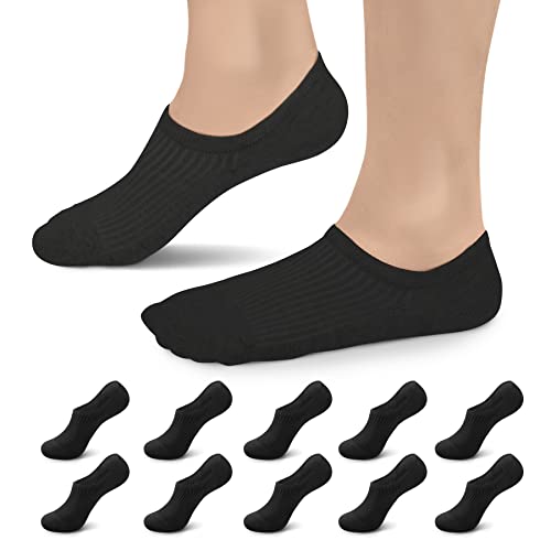 Falechay 10 Paar Sneaker Socken Damen No Show Socken Füßlinge Herren Kurze Silikonpad Anti Rutsch Socken B-Schwarz 39-42 von Falechay